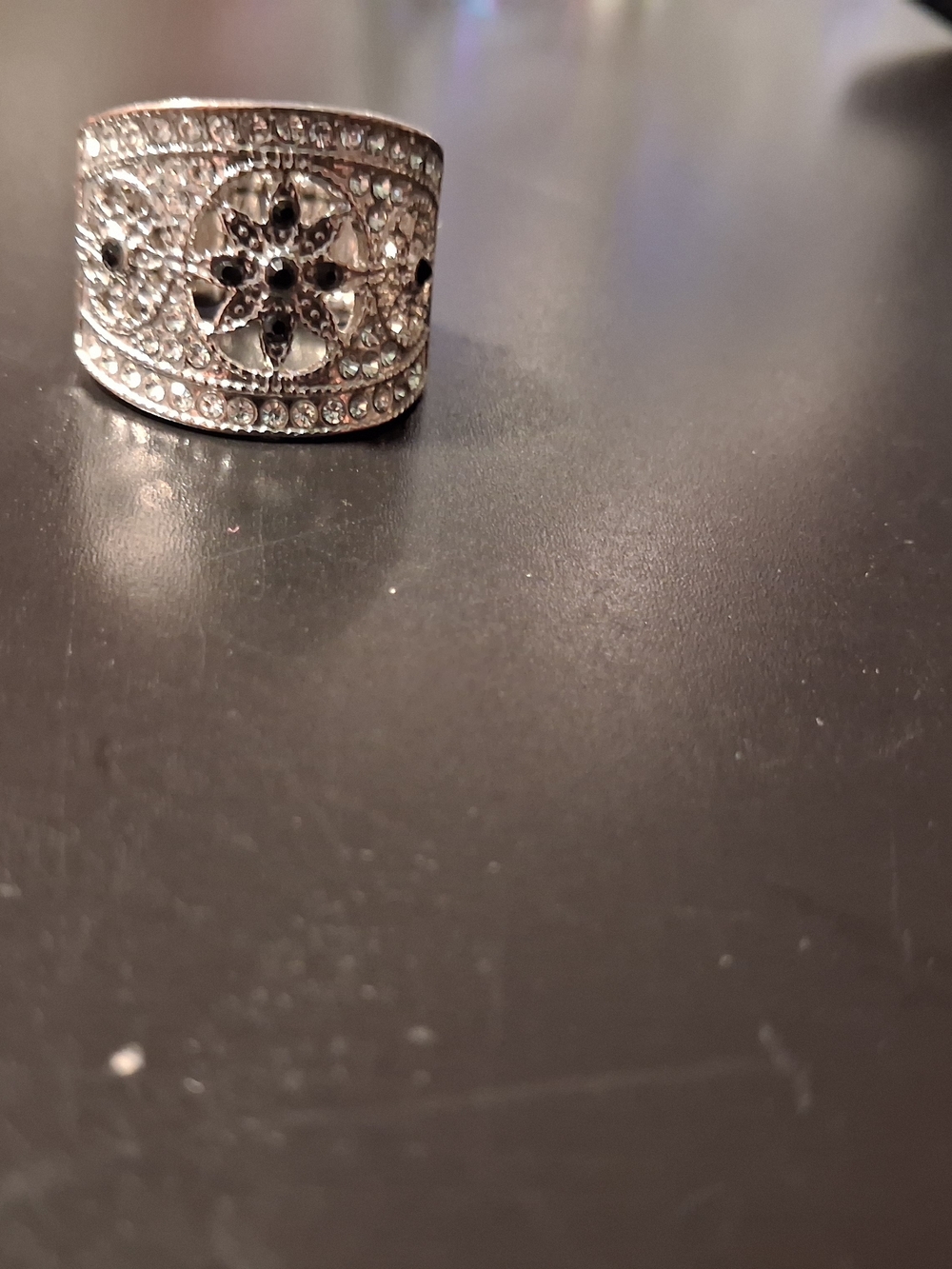 Silver Crystal Wide Band Ring - Women's Fashion Ring